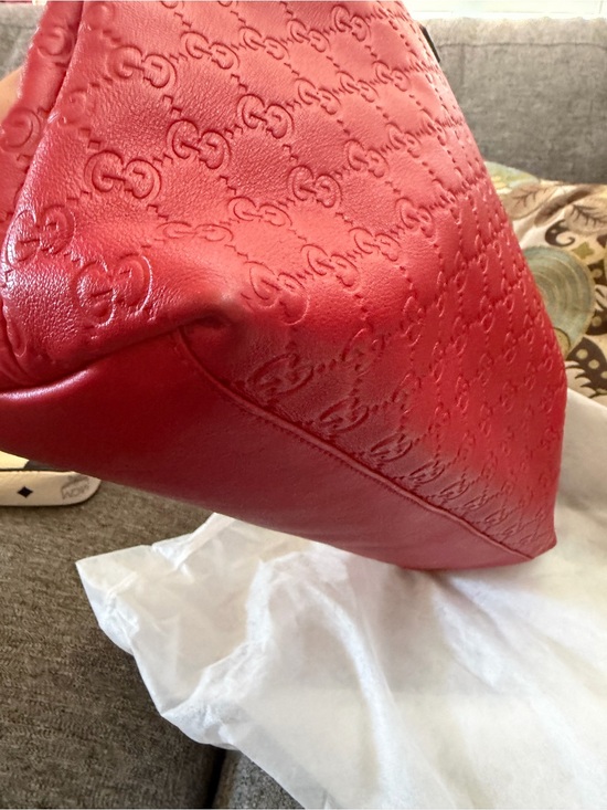 Gucci Gg Embossed Leather Tote - Burgundy | Editorialist Gucci Red Embossed GG Leather Tote